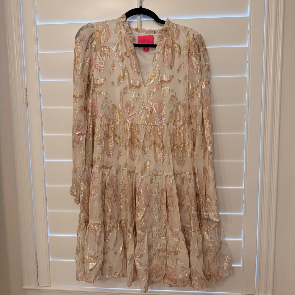 Lilly Pulitzer Cream Dress with Gold and Blush Metallic Floral